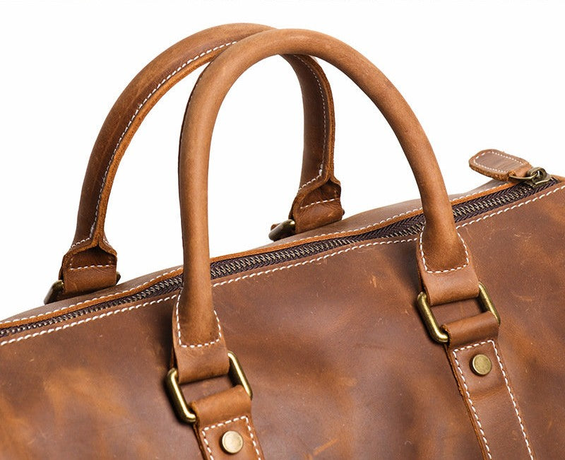 Genuine Crazy Horse Leather Duffle Bag | Vintage Weekender Travel Bag for Men & Women