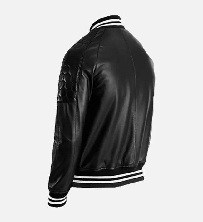 Men’s Sheepskin Plain Leather Varsity Biker Jacket