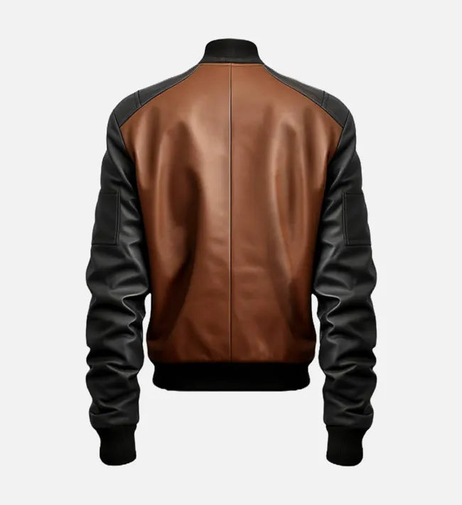 Men’s Sheepskin Leather Bomber Jacket – Black & Brown Contrast Design