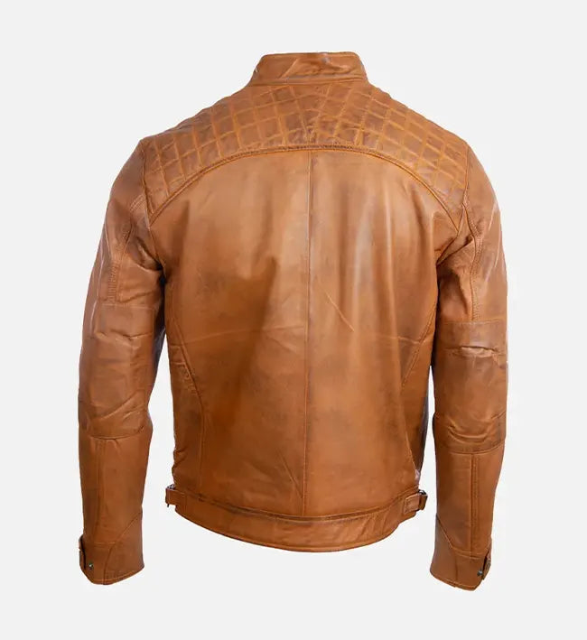 Men’s Sheepskin Leather Jacket – Brown with Quilted Shoulder & Back Design