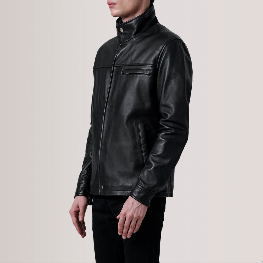 Iconic Sheepskin Leather Jacket with Suede-Lined Shirt Collar