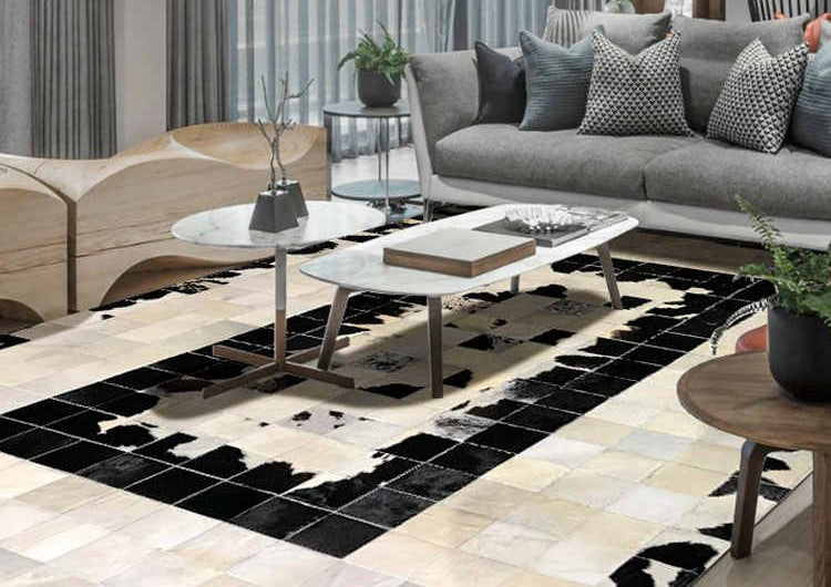 Natural Hair-On Cowhide Patchwork Leather Carpet – Handmade Excellence