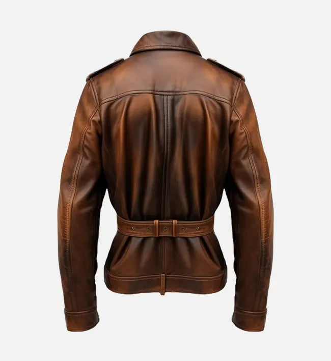 Men’s Military-Style Sheepskin Leather Jacket – Vintage Brown
