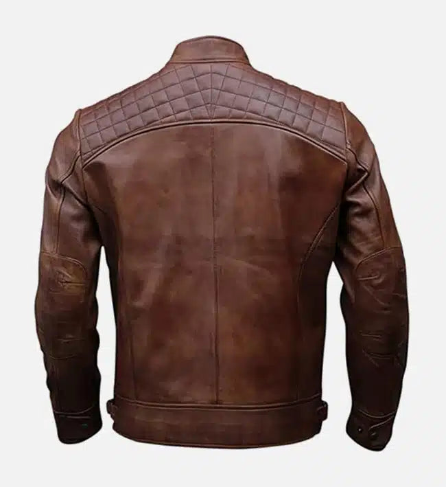Men’s Genuine Sheepskin Brown Moto Biker Leather Jacket