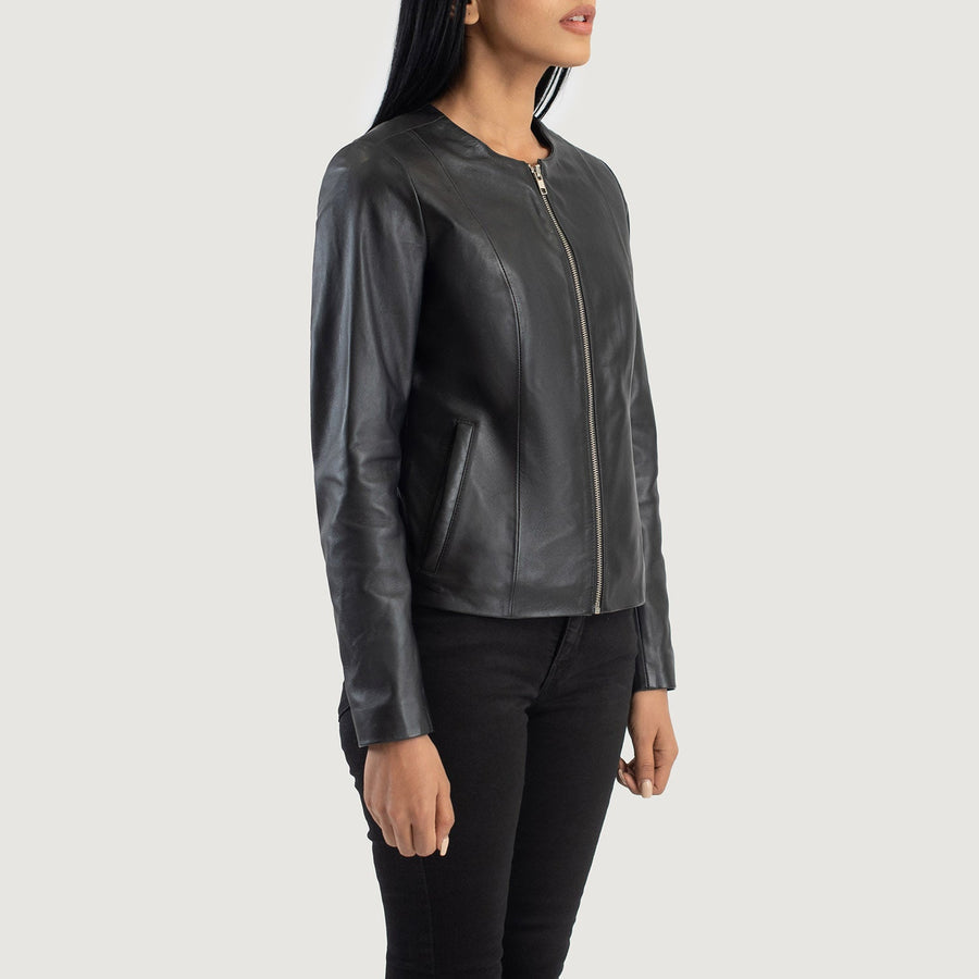 Luxury Sheepskin Collarless Leather Jacket For Women