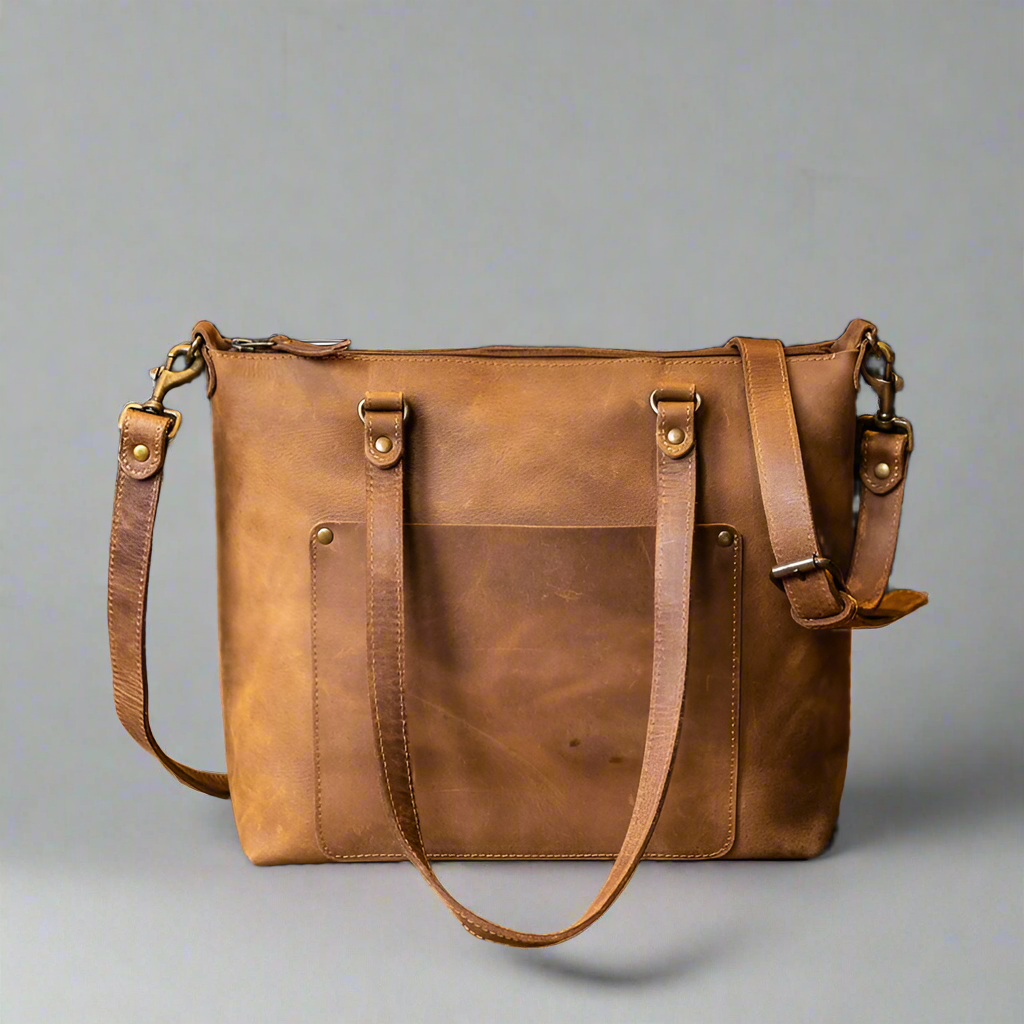 Durable Handmade Leather Tote Bag with Adjustable Shoulder Strap