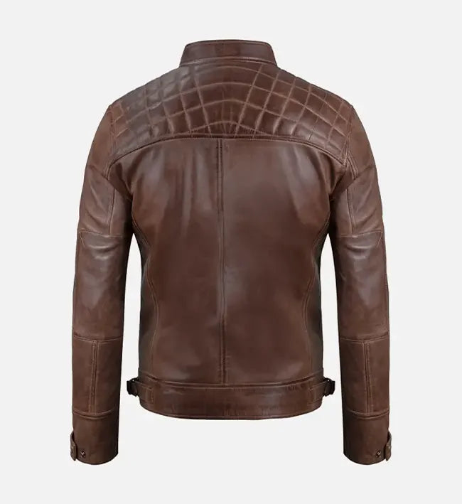 Men’s Sheepskin Quilted Shoulder Brown Café Racer Leather Jacket
