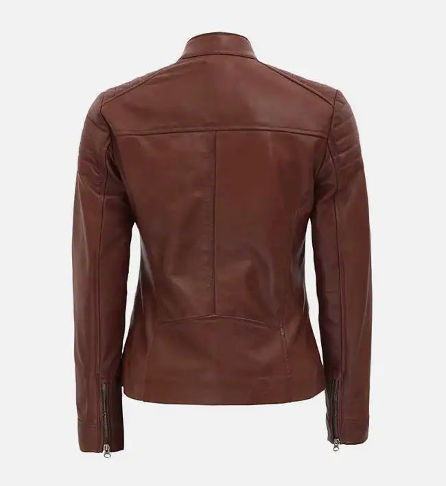 Women’s Sheepskin Brown Quilted Biker Leather Jacket