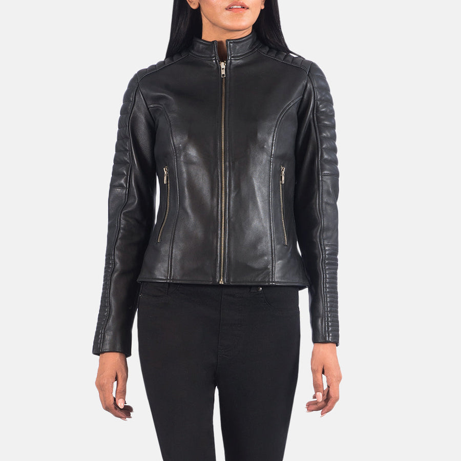 Sheepskin Genuine Leather Biker Jacket With Band Collar