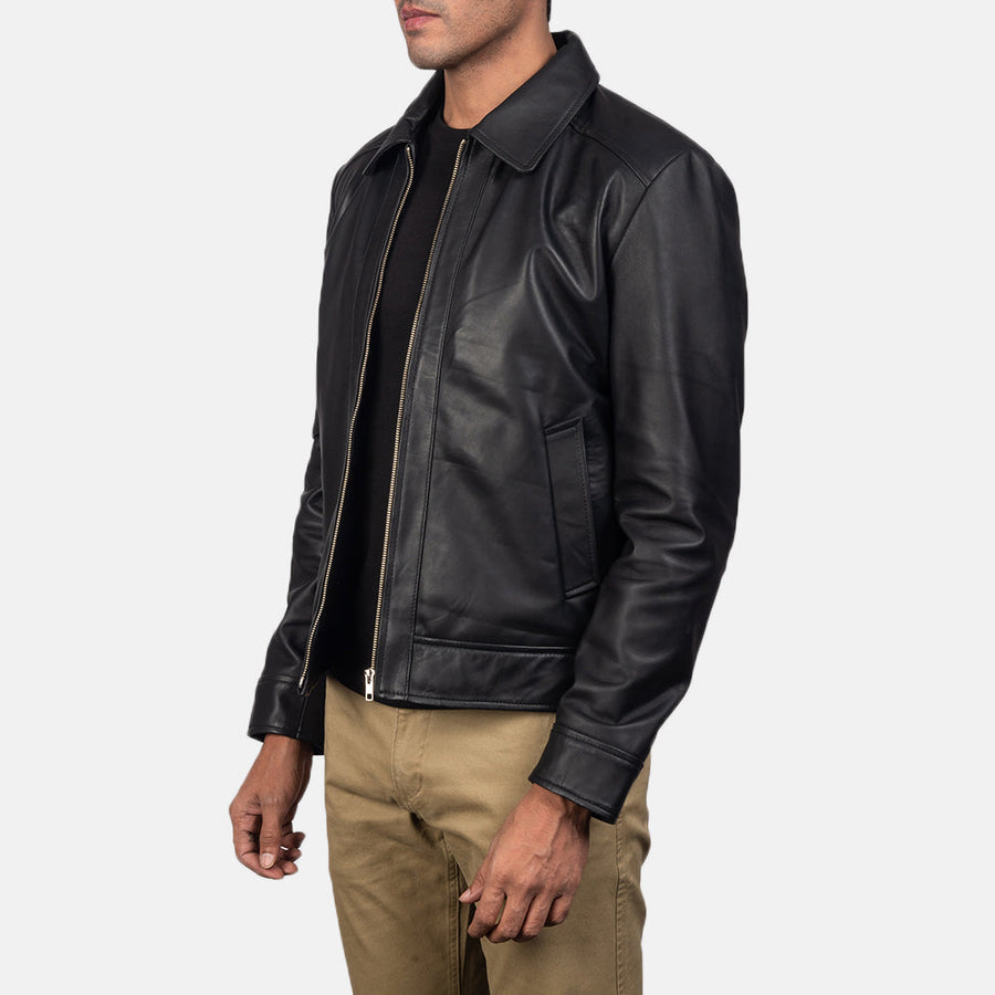 Men’s Sheepskin Leather Rider Jacket with Shirt Collar – Semi-Aniline Finish
