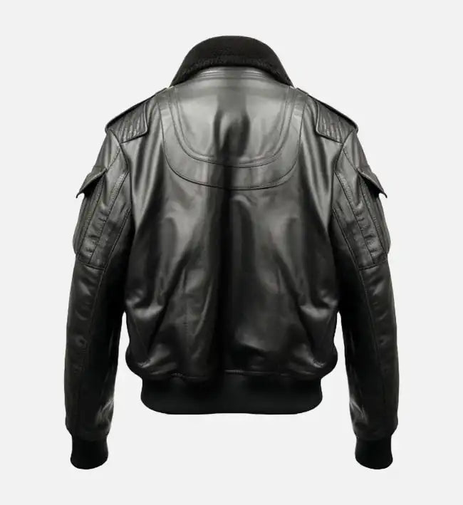 Men’s Aviator Sheepskin Leather Jacket – Black with Shearling Collar