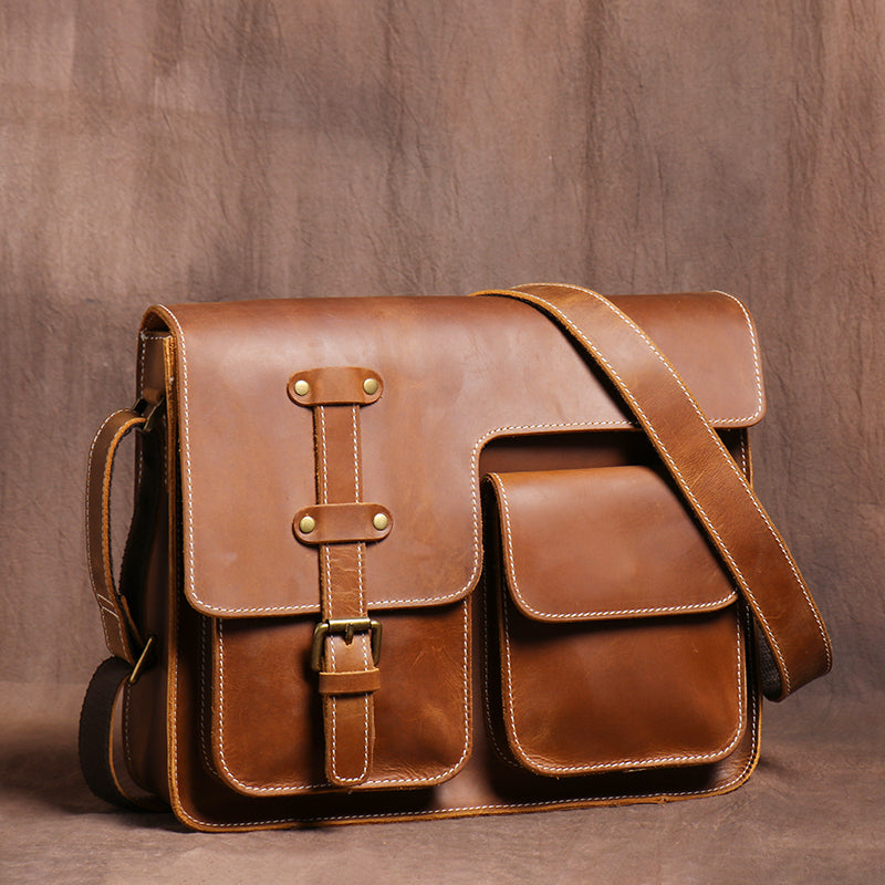Crazy Horse Leather Laptop Messenger Bag – Vintage Crossbody Business & Office Bag