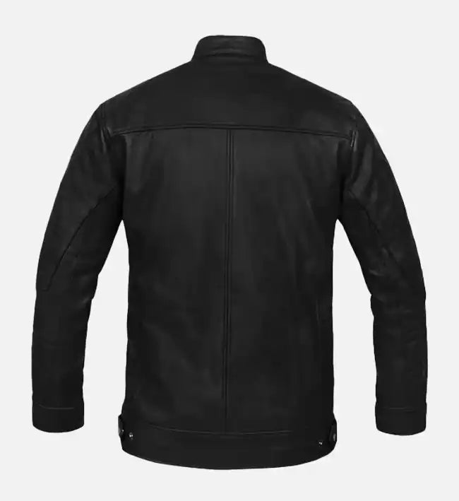Genuine Sheepskin Leather Jacket – Black with Quilted Panel Sleeves