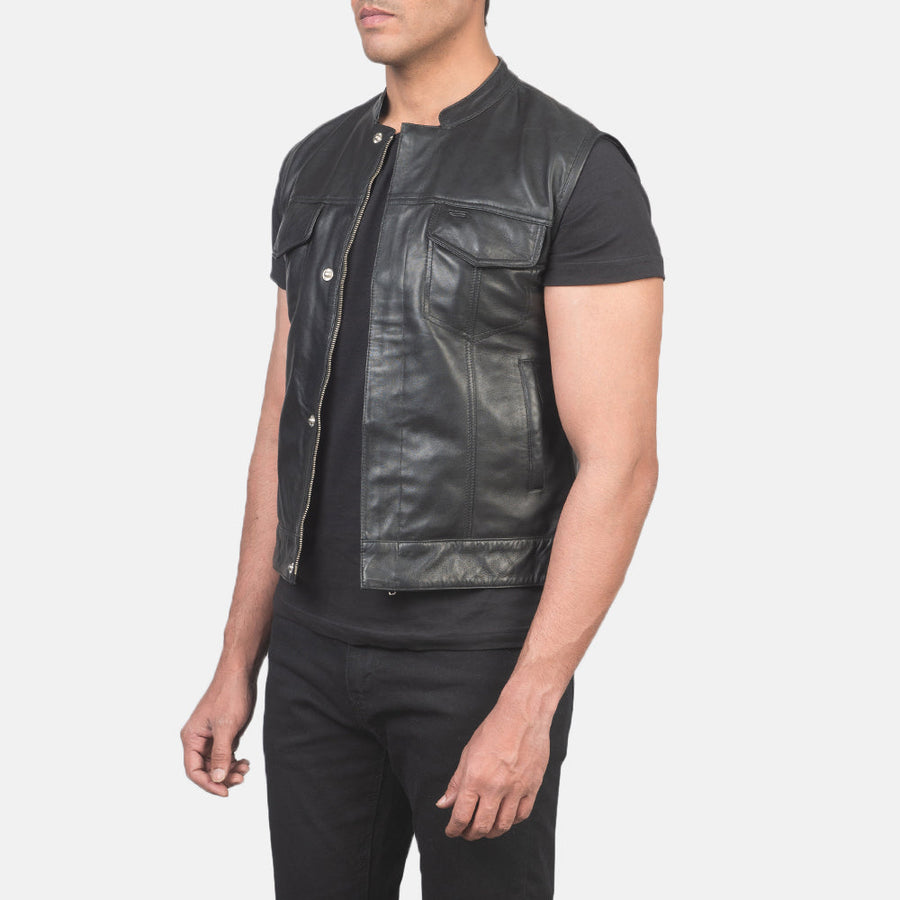 Men’s Sheepskin Leather Vest – Multicolor, Zipper with Button Flap