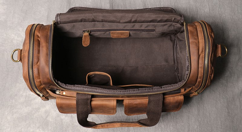 Crazy Horse Leather Duffle Bag – Genuine Leather Travel Weekender Bag for Men & Women