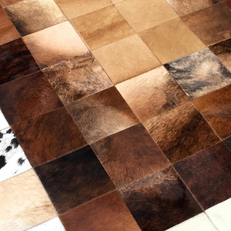 Handcrafted Hair-On Cowhide Leather Patchwork Rectangle Rug
