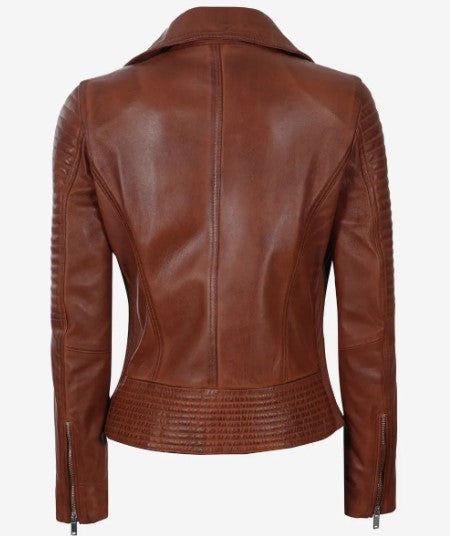 Women's Luxury Lambskin Leather Jacket - Classic Biker Style, Asymmetrical Zip Closure - Tailored Fit, Soft and Supple Genuine Leather