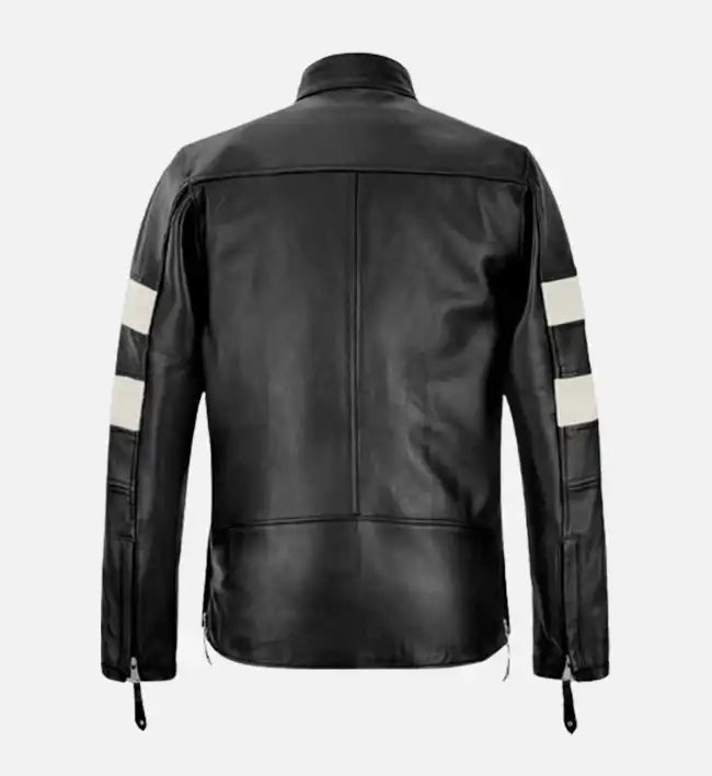 Men’s Sheepskin Slim Fit Leather Jacket – Black & White with Streamlined Design