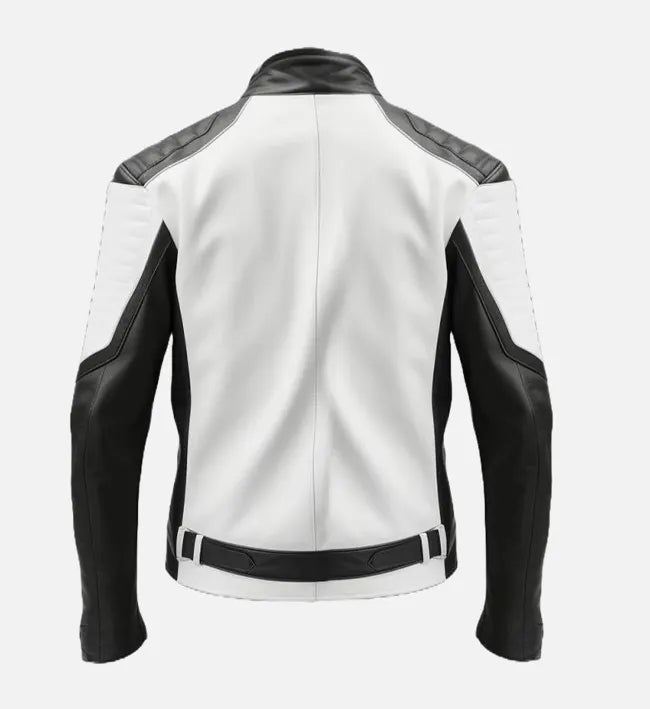 Men’s Sheepskin Leather Jacket – Black & White Contrast Color Blocking
