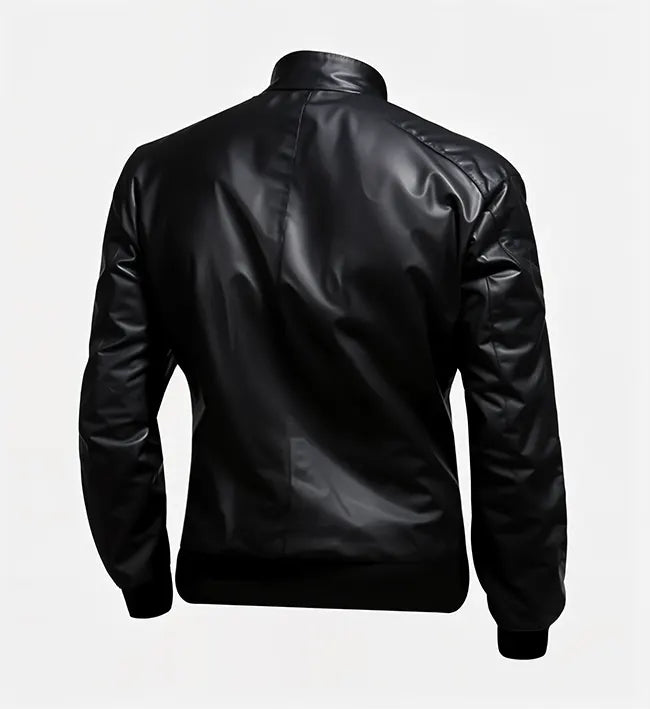 Men’s Sheepskin Leather Bomber Jacket – Black with Padded Shoulders