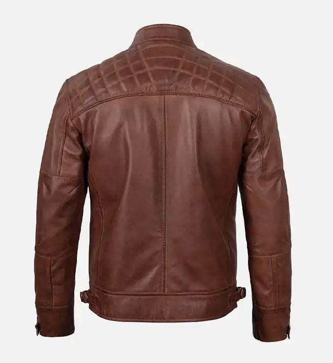 Genuine Sheepskin Brown Leather Slim Fit Jacket For Men