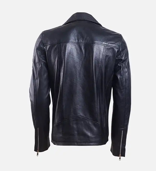Men’s Sheepskin Leather Biker Jacket – Black & Brown with Asymmetrical Zipper