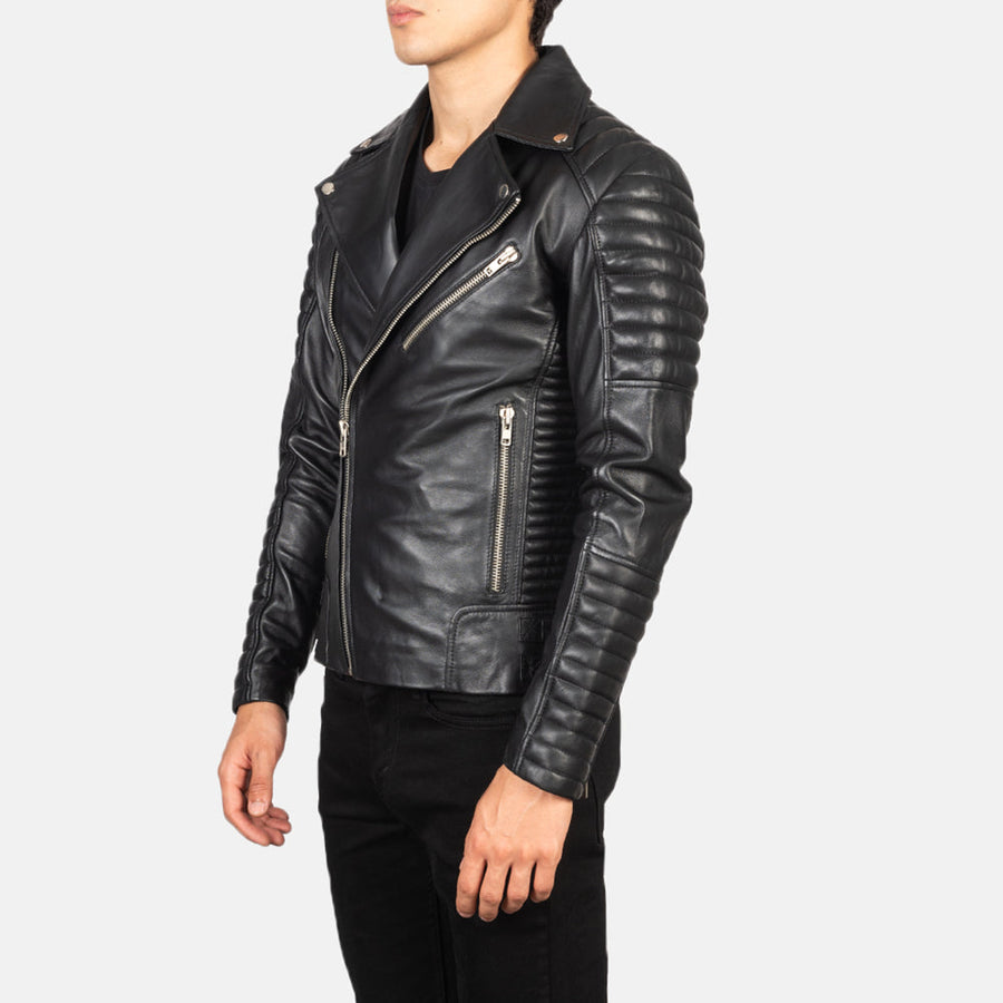 Men’s Semi-Aniline Sheepskin Leather Biker Jacket with Notch Collar