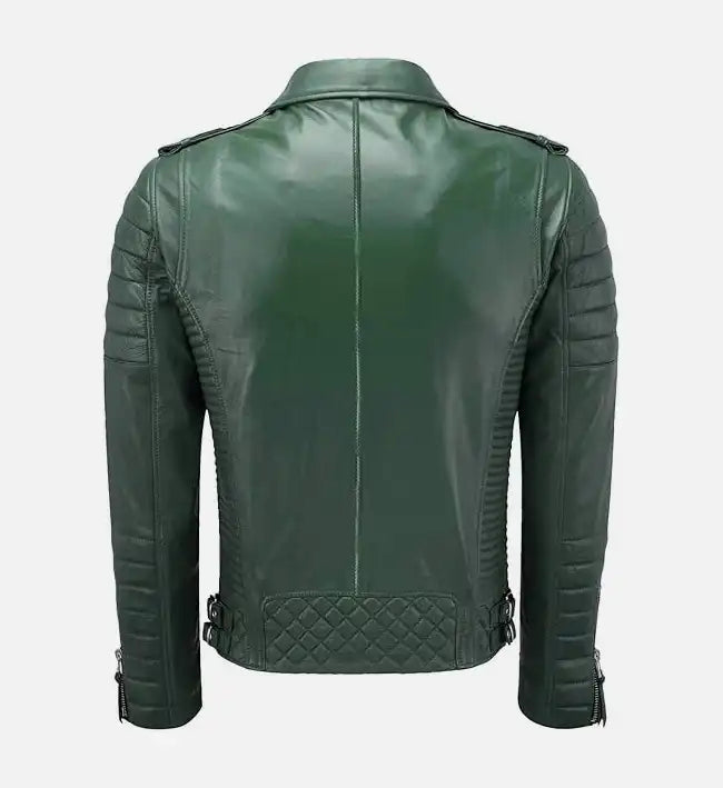 Men’s Sheepskin Green Moto Biker Slim Fit Leather Jacket