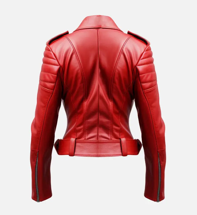 Women’s Sheepskin Slim fit Red Biker Leather Jacket