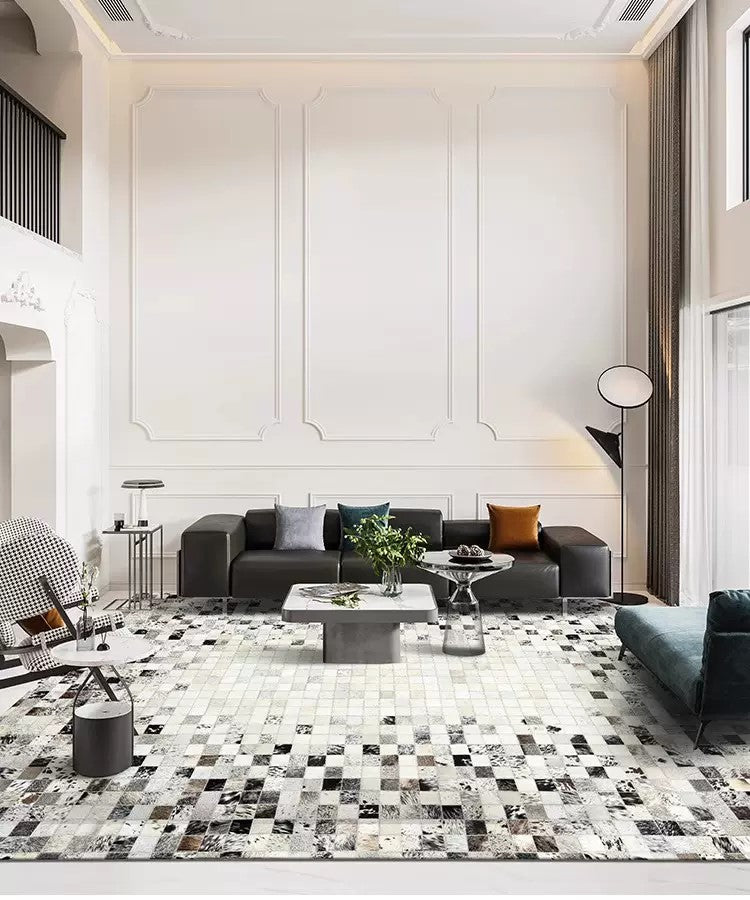 Natural Cowhide Patchwork Rug – Elegant Handmade Design
