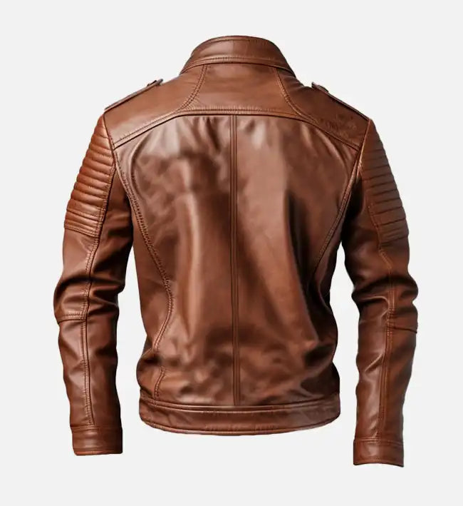 Men’s Brown Quilted Sheepskin Bomber Leather Jacket