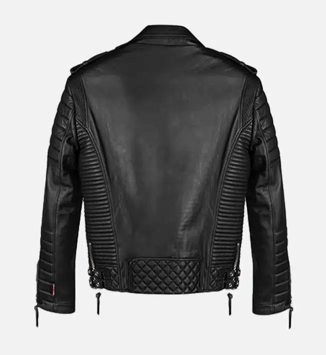 Men’s Sheepskin Leather Biker Jacket – Black with Quilted Padded Patterns