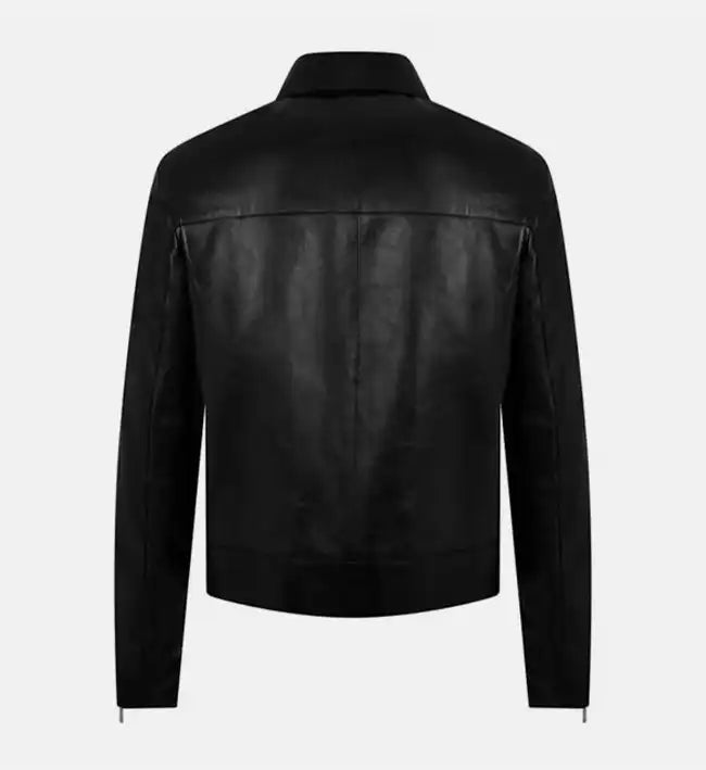 Women’s Sheepskin Leather Jacket – Black with Shirt-Style Collar