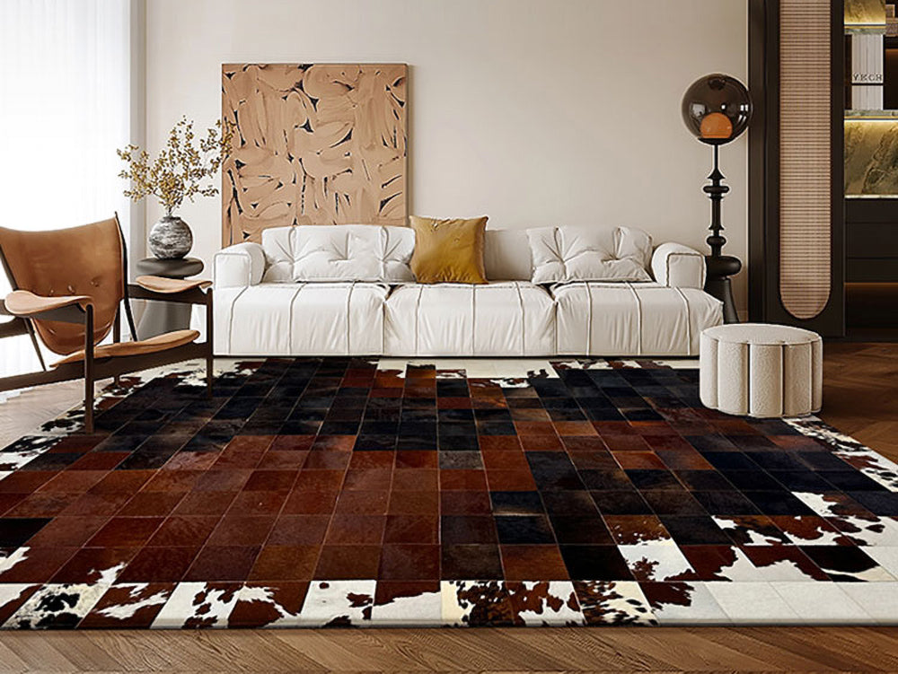 Luxurious Handmade Cowhide Leather Patchwork Rectangle Rug/Carpet