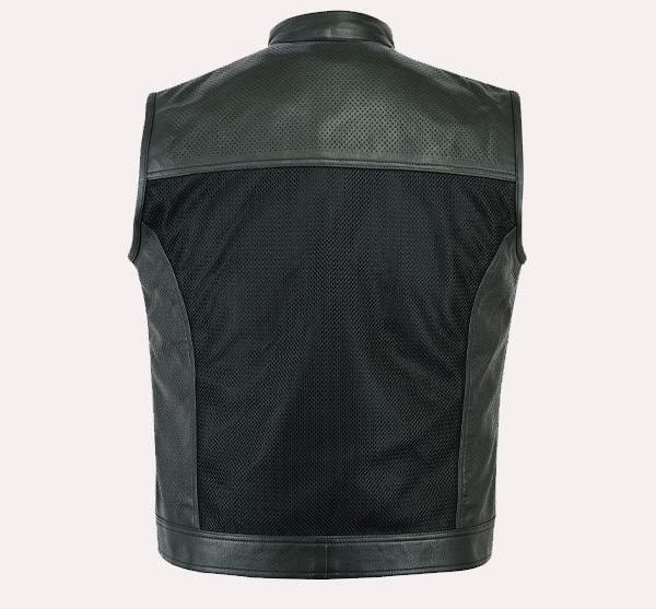 Genuine Leather Perforated Biker Vest - Classic Leather Moto Vest for comfortable rides