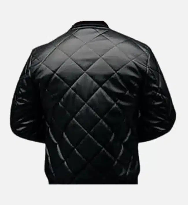 Men’s Sheepskin Leather Bomber Jacket – Black with Diamond Quilted Pattern