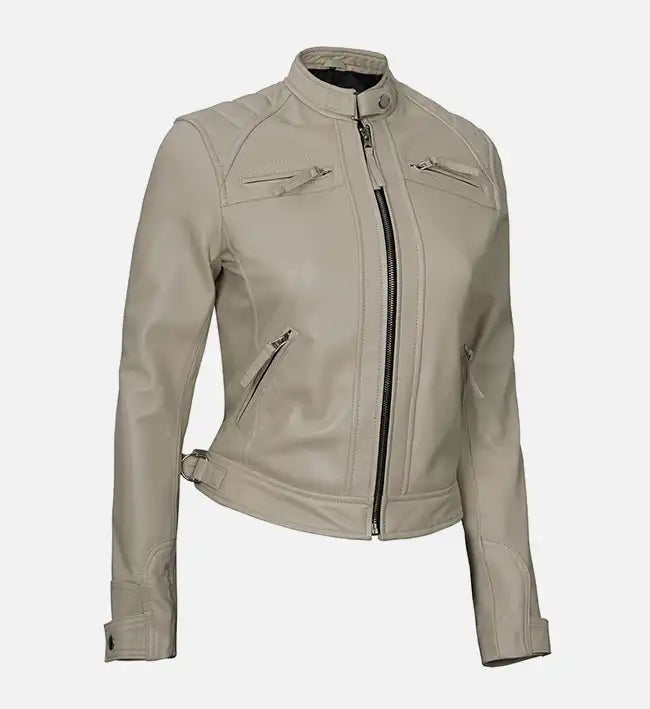 Women’s Signature Sheepskin Diamond Café Racer Leather Jacket