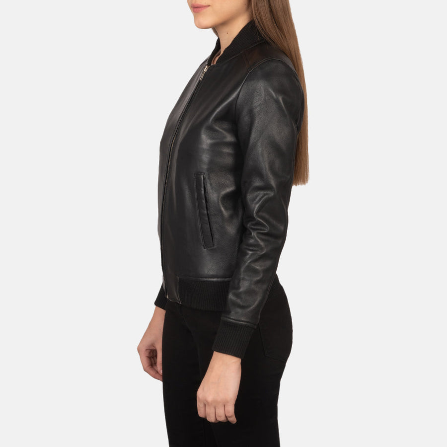 Sheepskin Genuine Leather Bomber Jacket For Women