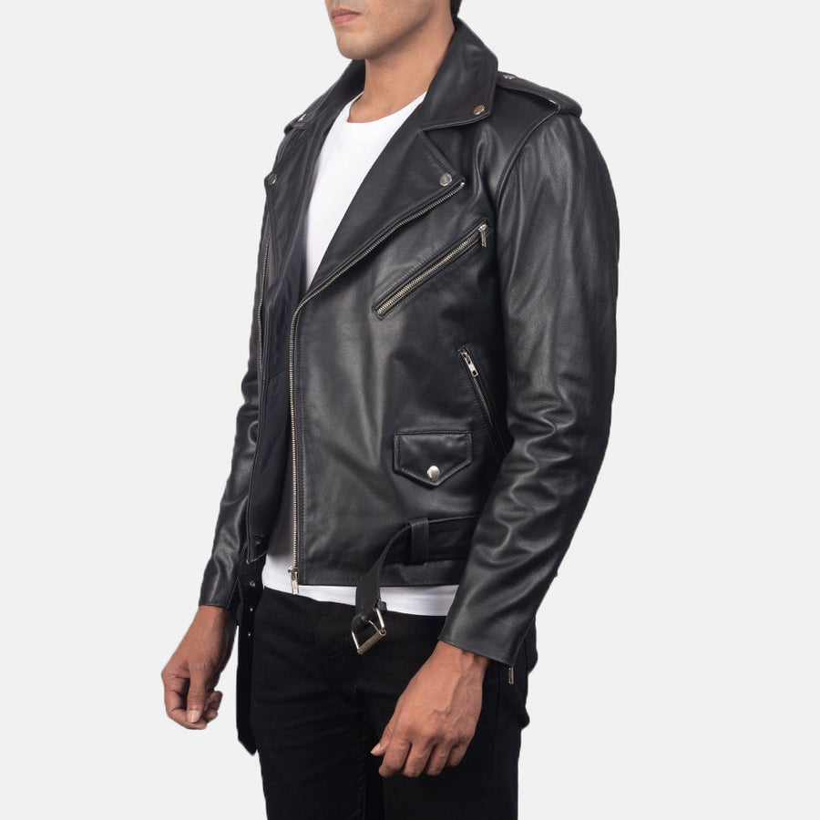 Genuine Cowhide Black Biker Leather Jacket For Men