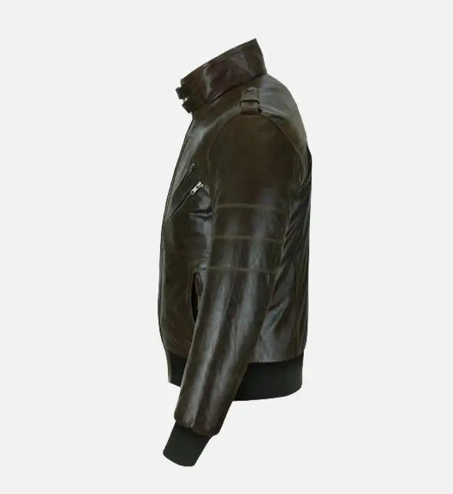 Men’s Sheepskin Slim Fit Brown Bomber Leather Jacket