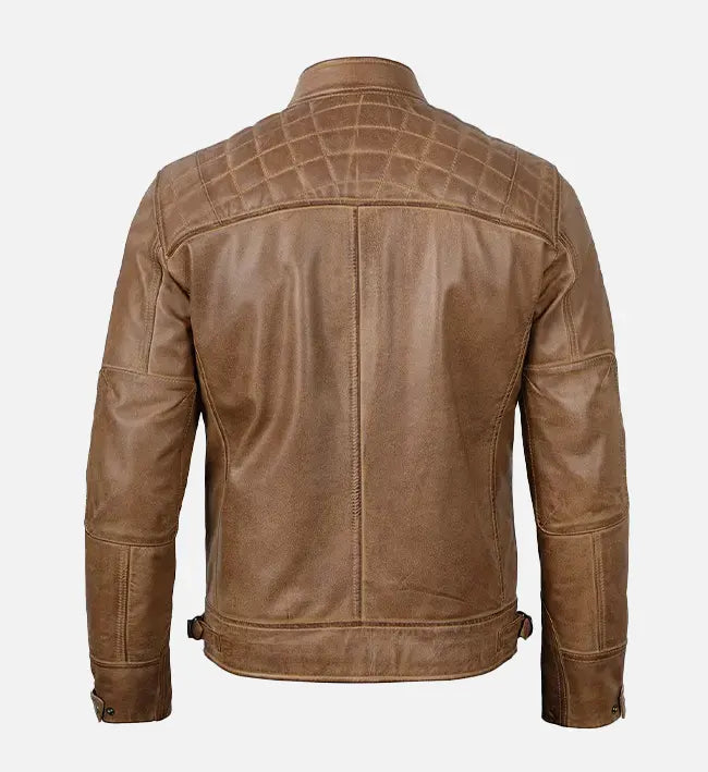 Men’s Sheepskin Café Racer Camel Brown Leather Jacket