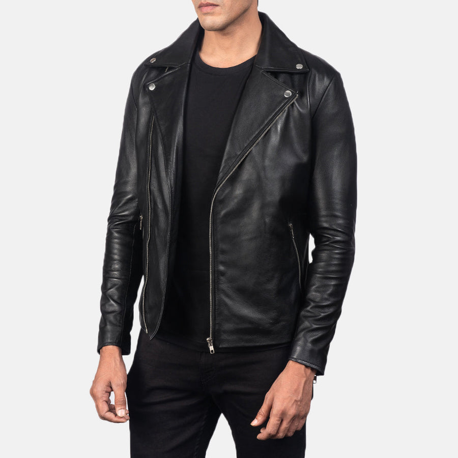 Men’s Sheepskin Leather Biker Jacket with Notch Collar