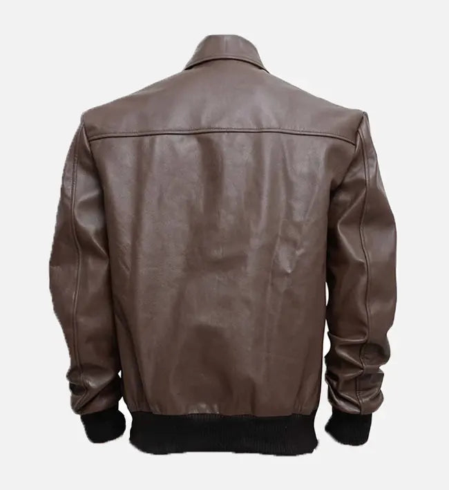 Men’s Sheepskin Iconic Leather Bomber Jacket – Brown with Minimalist Design