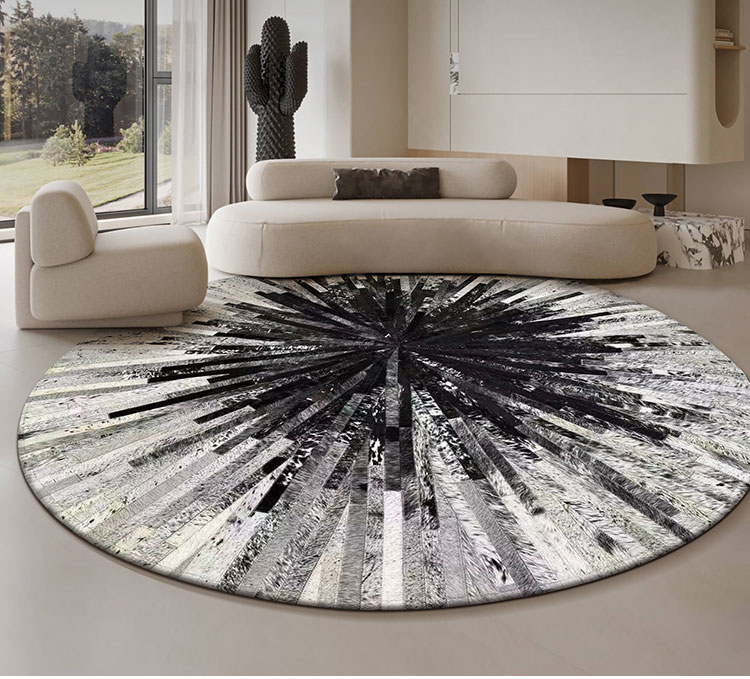 Handmade Natural Hair-On Cowhide Patchwork Round Rug – Rustic Elegance