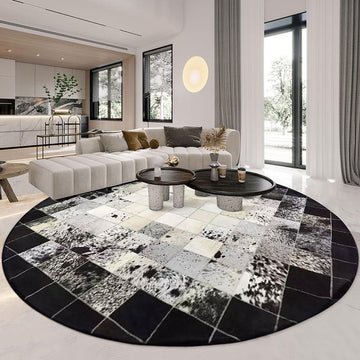 Luxury Handmade Hair-On Cowhide Patchwork Round Carpet