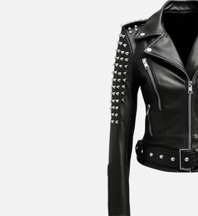 Women’s Sheepskin Stud Biker Black Leather Jacket