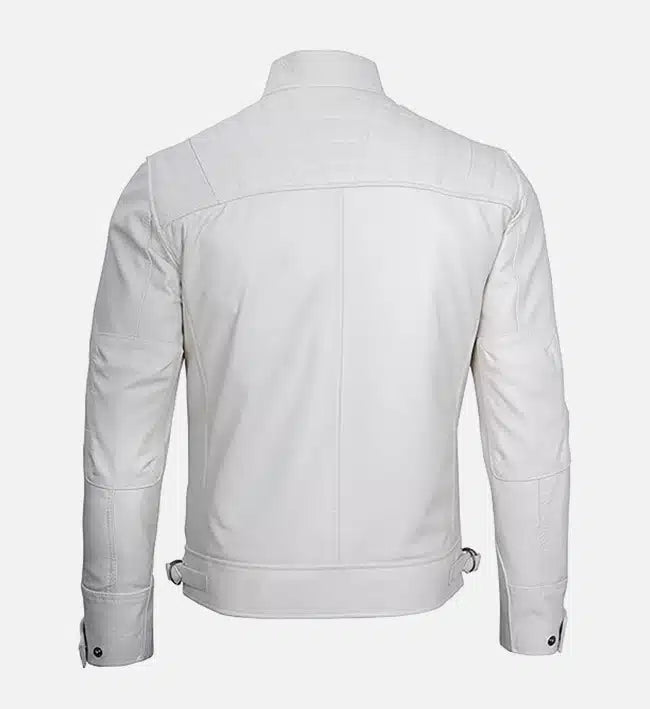Men’s Sheepskin Classic White Leather Café Racer Jacket