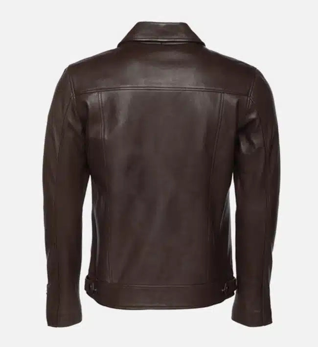 Genuine Sheepskin Leather Biker Jacket – English Brown with Shirt-Style Collar