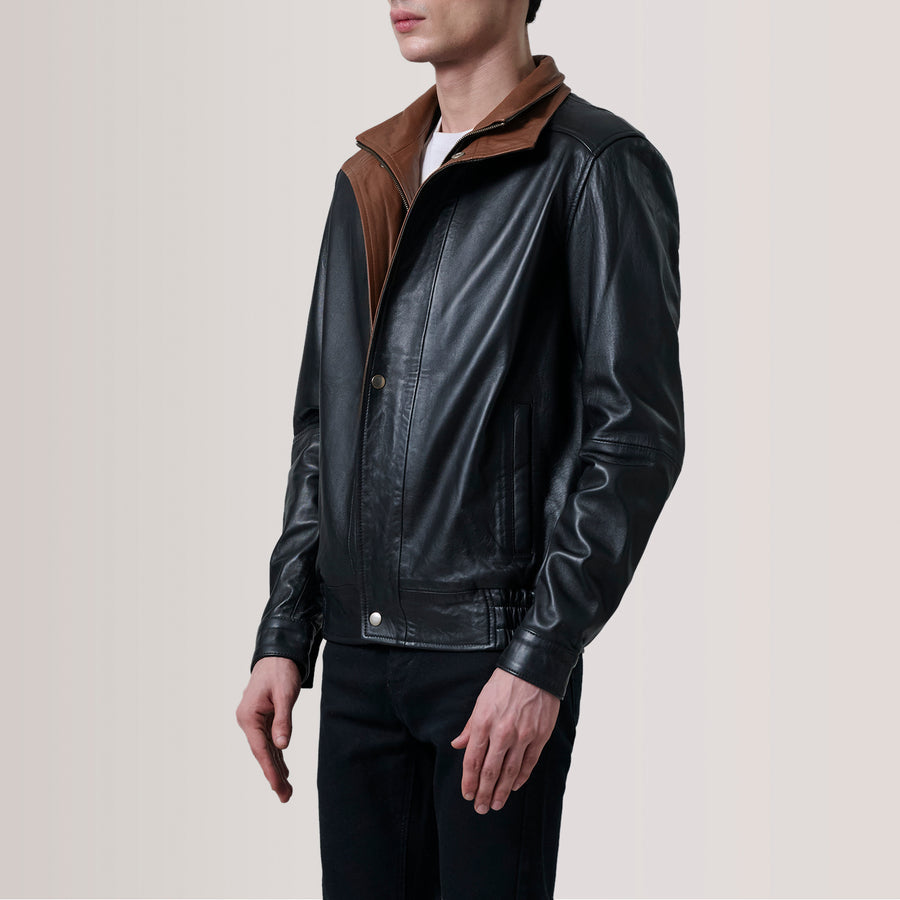 Men’s Stylish Sheepskin Leather Biker Jacket with Quilted Polyester Lining