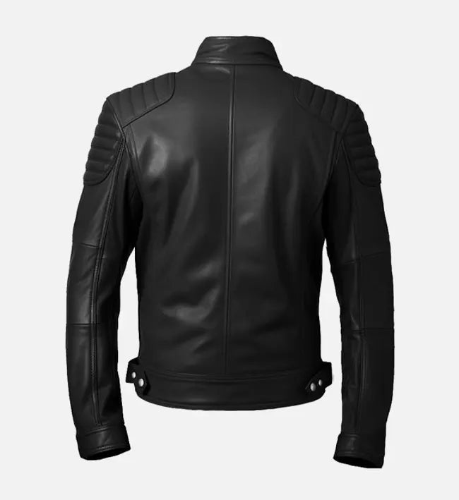 Men’s Black Café Racer Leather Jacket – Genuine Sheepskin